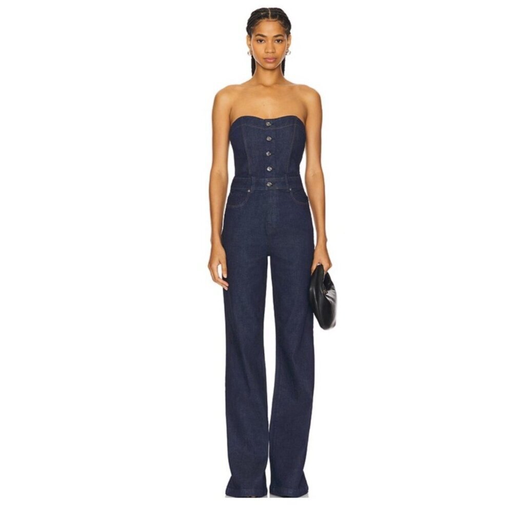 Paige Sansa Denim Strapless Jumpsuit Sz 2 NEW Retails $329 - Picture 2 of 16